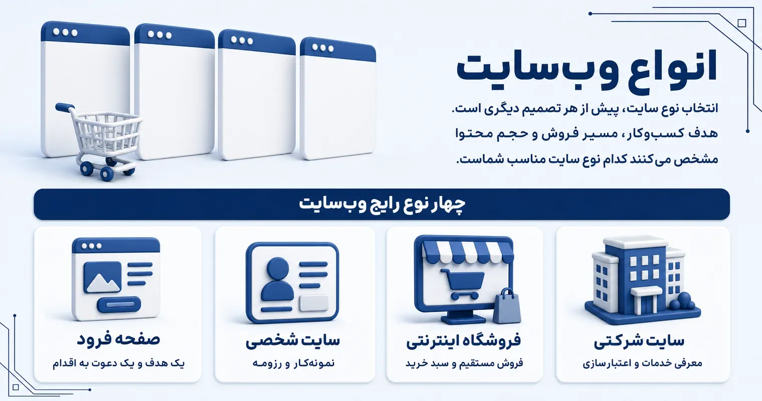 انواع وبسایت: شرکتی، فروشگاهی، شخصی یا لندینگ؟ کدام مناسب کسبوکار شماست